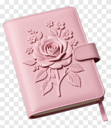 Pink Notebook With Rose Design PNG