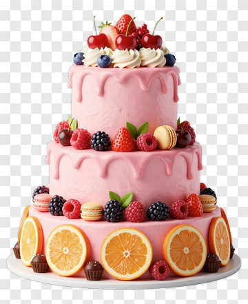 Colorful Three-Tier Cake With Fresh Fruits PNG