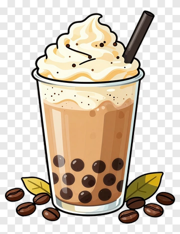Iced Coffee With Whipped Cream And Boba PNG