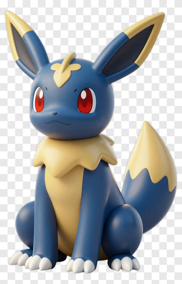 3D Eevee Sitting With Blue And Yellow Features PNG