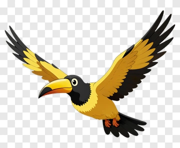 Cartoon Bird Flying With Yellow And Black Wings PNG