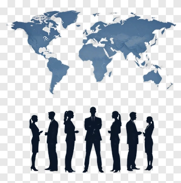 Business Team Silhouettes Against World Map PNG