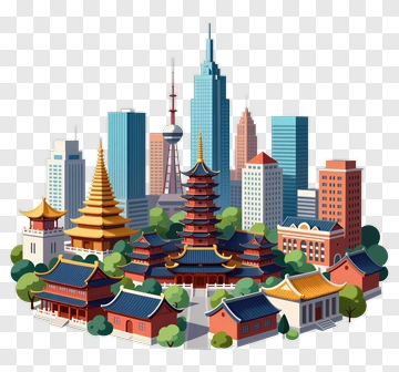 Modern Cityscape With Traditional Pagodas PNG