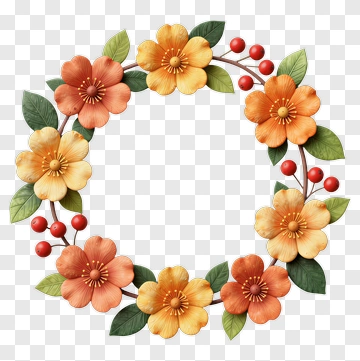Floral Wreath With Orange And Yellow Flowers PNG