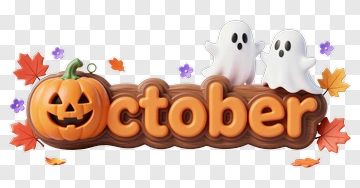 Halloween October With Pumpkin And Ghosts PNG