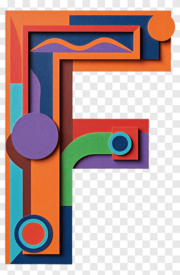 Colorful Letter F With Geometric Shapes PNG