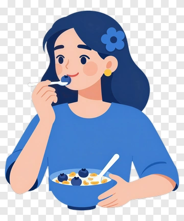 Woman Eating Cereal With Blueberries PNG