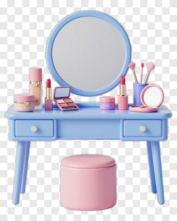 Blue Vanity Table With Makeup And Mirror PNG