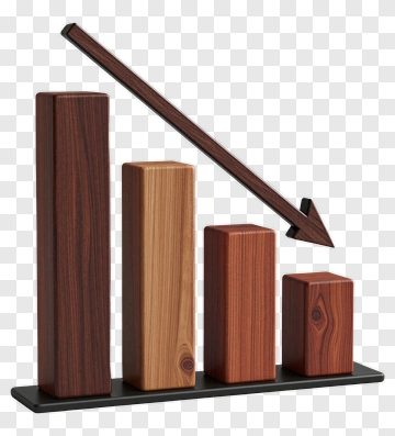 Wooden Bar Chart With Downward Arrow PNG