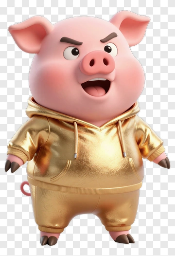 3D Cartoon Pig Wearing A Gold Hoodie PNG