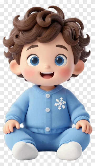 Cartoon Boy Sitting In Blue Pajamas PNG