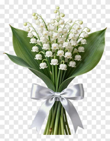 Bouquet Of White Lily Of The Valley With Ribbon PNG