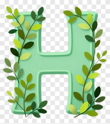 Decorative Letter H With Leaves PNG