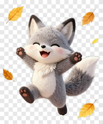 Happy Cartoon Fox With Falling Leaves PNG