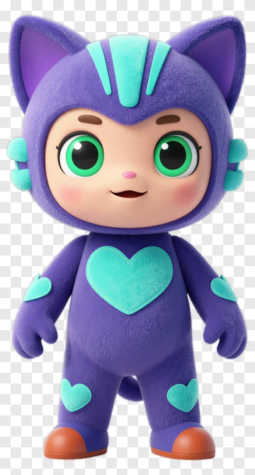 Cartoon Cat Character In Purple Costume PNG