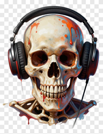 Skull Wearing Headphones With Dripping Paint PNG