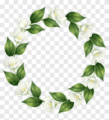 Floral Wreath With White Flowers And Green Leaves PNG