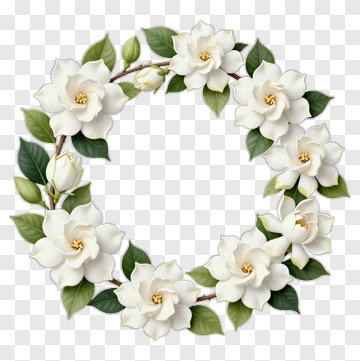 Flower Wreath With White Magnolias PNG