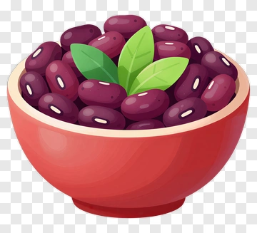 Red Bowl Filled With Purple Beans And Green Leaves PNG