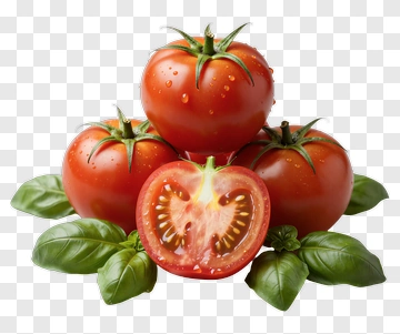 Fresh Red Tomatoes With Basil Leaves PNG