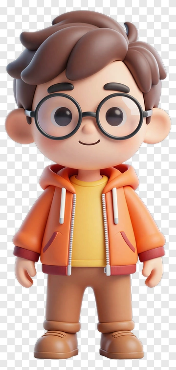 3D Cartoon Boy In Orange Jacket PNG