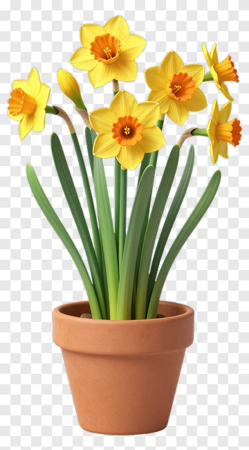 Colorful Daffodil Flower Pot PNG