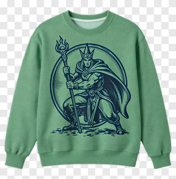 Green Sweatshirt With A Fantasy Character Design PNG