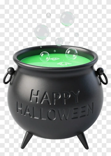 Halloween Cauldron With Green Potion And Bubbles PNG