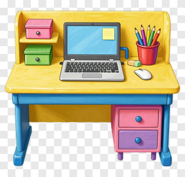 Colorful Desk With Laptop And Stationery PNG