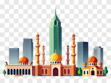 Modern Cityscape With Mosque And Skyscrapers PNG