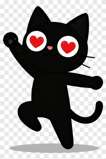 Cartoon Black Cat With Heart Eyes PNG