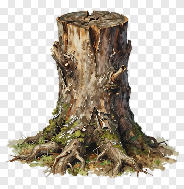 Wooden Tree Stump With Roots And Moss PNG