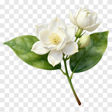 White Flower With Green Leaves PNG