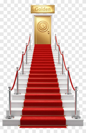 Golden Door With Red Carpet Stairs PNG