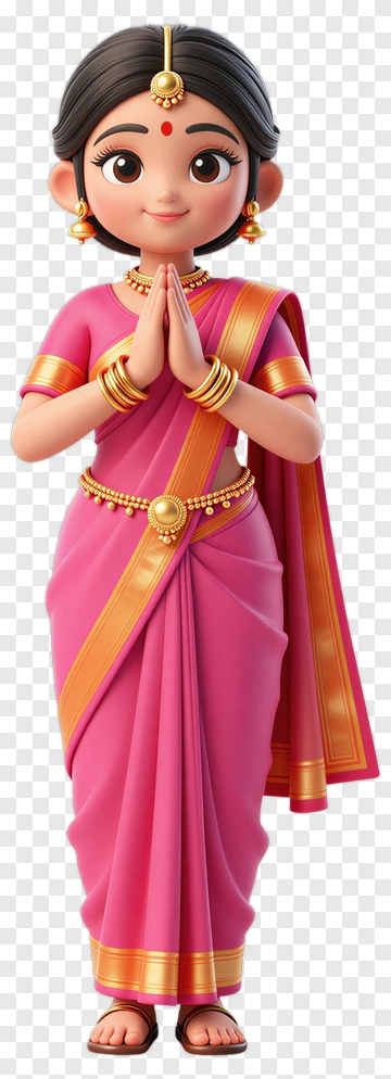 Cartoon Girl In Pink Traditional Dress PNG