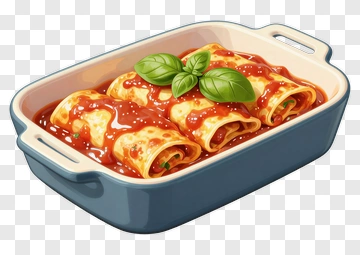 Baked Cannelloni With Tomato Sauce And Basil PNG