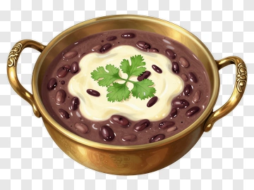 Bowl Of Black Bean Soup With Cilantro PNG