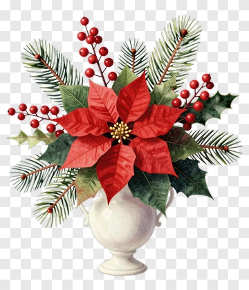 Poinsettia And Pine Arrangement PNG