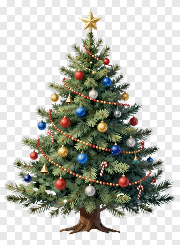 Christmas Tree Decorated With Ornaments And Candy Canes PNG