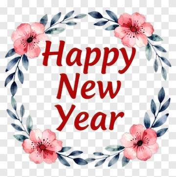 Happy New Year Floral Wreath PNG