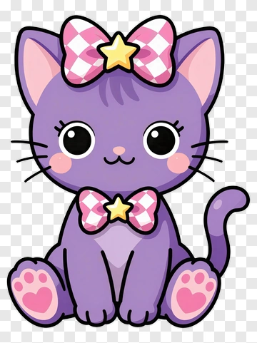 Cartoon Purple Cat With Bow Tie PNG