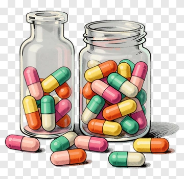 Colorful Capsules In Glass Jars PNG