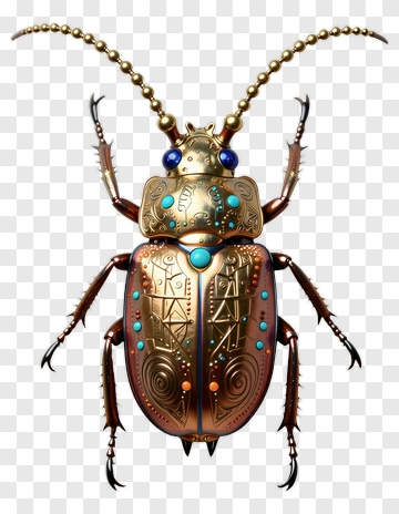 3D Metallic Beetle With Decorative Elements PNG