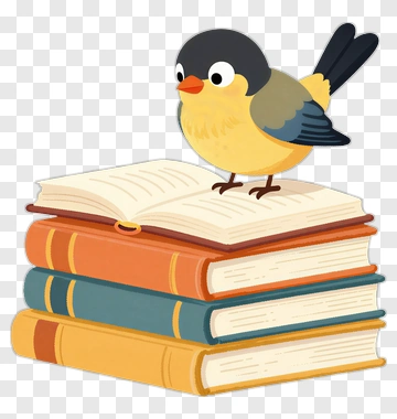 Cartoon Bird Sitting On A Stack Of Books PNG