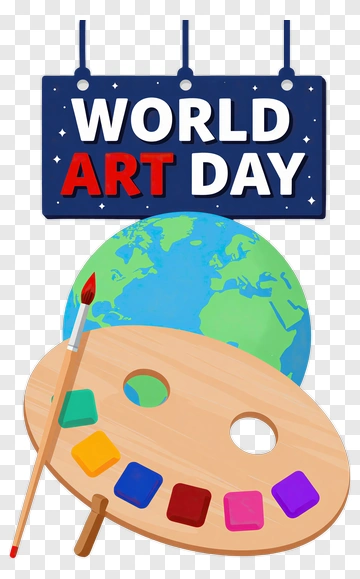 World Art Day Celebration With Palette And Globe PNG