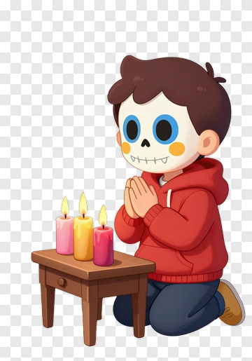 Cartoon Boy Praying At A Table With Candles PNG