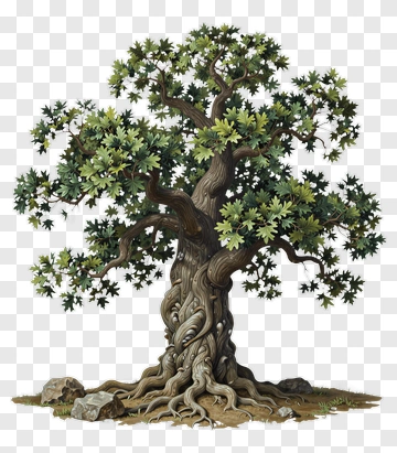 Detailed Tree With Roots And Rocks PNG