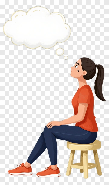 Woman Thinking While Sitting On A Stool PNG