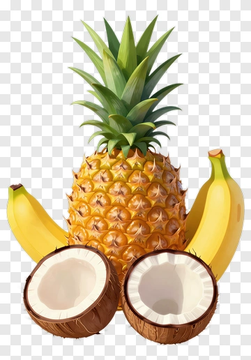 Pineapple With Bananas And Coconuts PNG
