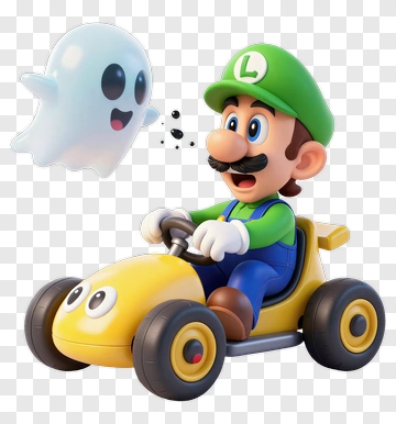 Luigi Driving A Go-Kart With A Ghost PNG